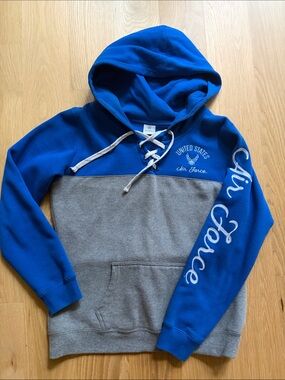 Top of the World Blue and Gray Lace-Up Crewneck Air Force Pullover sweatshirt